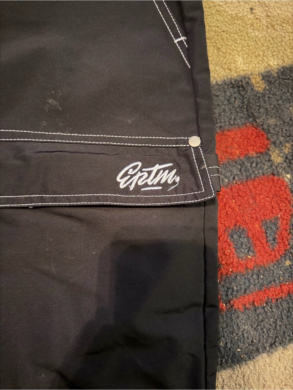 Black Workwear Pants with White Stitching and Embroidered Logo